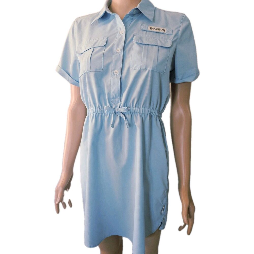 Magellan Outdoors Girls Blue Collared Button Front Casual Dress Size XL (16)